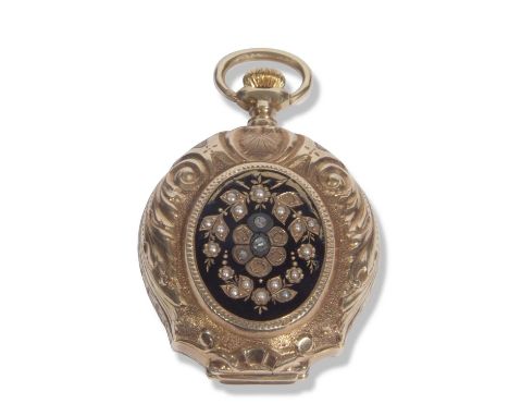 First quarter of 20th century Remtoir ladies 14ct gold pocket watch with rose cut diamonds, (four missing) and seed pearls in