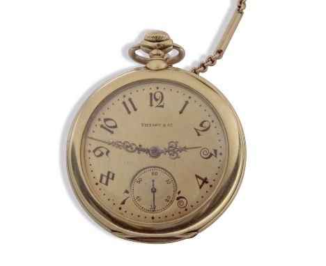 Tiffany &amp; Co 18ct gold pocket watch with 14ct box link chain and gold plated pocket knife, the case stamped 18ct gold on 