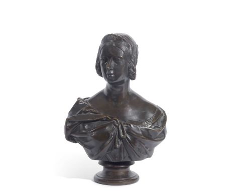 Art Union of London bronze bust of the young Queen Victoria raised on a circular base, bears inscription to back 'Executed by