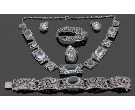 Attributed to Sybil Dunlop, Arts &amp; Crafts demi-parure to include necklace, an alternate rectangular and square open work 