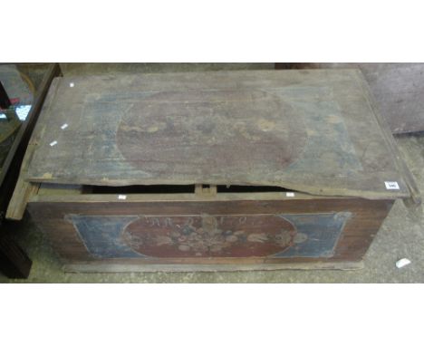 19th Century painted pine trunk with fitted candle box and initials A.R.D 1797 to the exterior. (B.P. 24% incl. VAT)