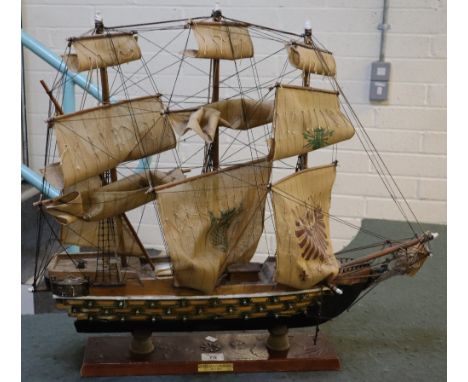 20th Century wooden model ship of a Spanish frigate, on wooden base with detailed rigging etc. (B.P. 24% incl. VAT)