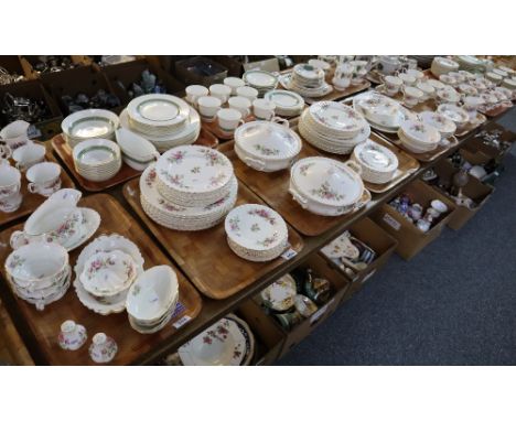 Seven trays of Royal Albert bone china 'Moss Rose' tea and dinnerware items. (7)(B.P. 24% incl. VAT) CONDITION REPORT: First 