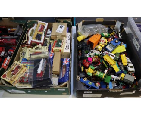 Box of Lledo and other promotional diecast model vehicles in original boxes, together with another box of playworn diecast mo