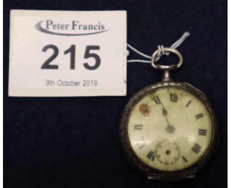 Small silver key wind fob watch with Roman enamel face.(B.P. 24% incl. VAT)
