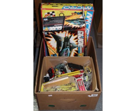 Box containing assorted play worn diecast model vehicles, Scalextric game etc. (B.P. 24% incl. VAT)