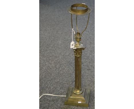 Brass corinthian column table lamp with shade frame. (B.P. 24% incl. VAT) CONDITION REPORT: 44.5 cm approx to top of column (