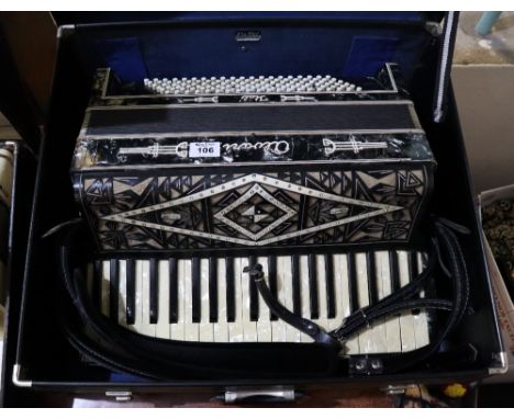 Alvari Italian mother of pearl finish large piano accordion in original case. (B.P. 24% incl. VAT)