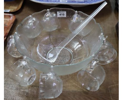 Modern moulded glass punch bowl set with ladle. (B.P. 24% incl. VAT)