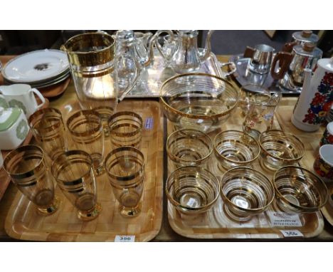 Two trays of clear and gilded banded glassware to include; lemonade set, pedestal bowl, dessert bowls etc. (2)(B.P. 24% incl.