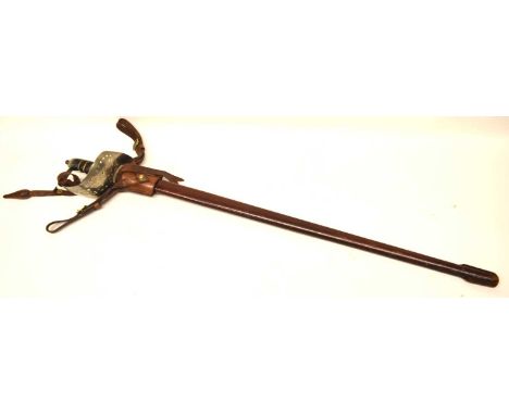 GRV 1897 pattern Officers sword with Leather cladded scabbar, frog and sword knot. Blade made by Fenton Brothers LTD Sheffiel