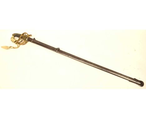 VR 1845 pattern officers sword with steel scabbard by E.Thurkle of Soho and white leather sword knot