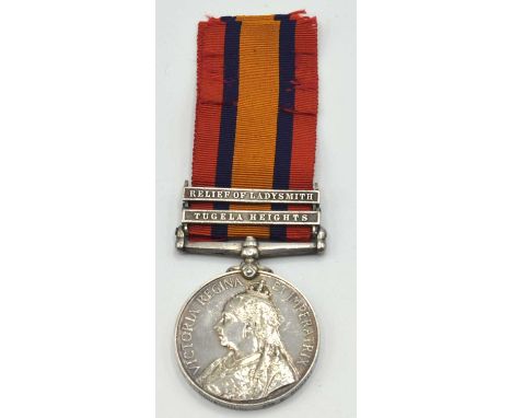 Queen Victoria South Africa medal with Relief of Ladysmith and Tugela Heights clasps named to 5703 Pte J. Churchill, B compan