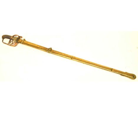 Victorian 1892 pattern officers sword with brass scabbard made by Wilkinson sword, inicials to blade W.H, serial number: 1151