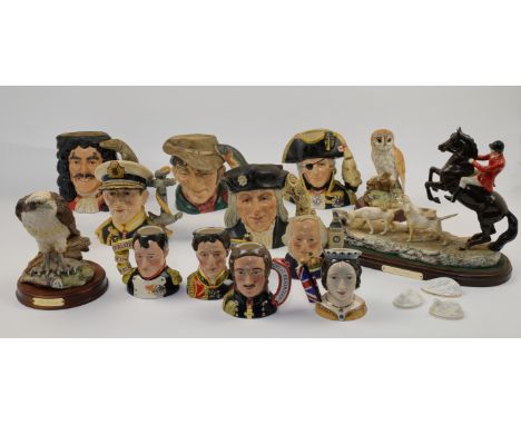 A group of Royal Doulton character jugs, 20th century, to include: 'Captain Hook' D 6947; 'Vice Admiral Lord Nelson' D 6932; 