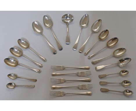 A quantity of silver flatware, comprising George III and later, to include: a George III table spoon, London, 1792, Charles H