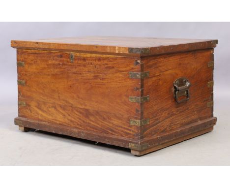 A brass bound teak and camphor wood trunk, last quarter 19th century, 40cm high, 70cm wide, 55cm deepCondition Report:  split