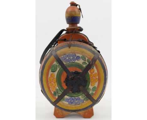 An Eastern European carved and turned hardwood shepherd's flask, late 19th / early 20th century, of typical form, decorated w