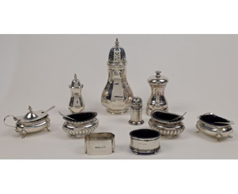 A group of silver, comprising: a sugar caster, Sheffield, 1936, Harrison Brothers & Howson (George Howson), with pierced top,