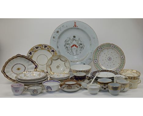 A collection of English porcelain, 19th century, various factories, to include a large armorial charger, 39cm diameter, a Der
