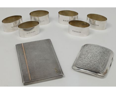 A small group of silver, comprising: a cigarette case, Birmingham, 1935, maker's mark FG, the rectangular engine turned case 