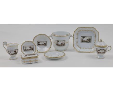 A collection of Richard Ginori 'Impero Fiesole' porcelain, 20th century, green printed marks, each decorated with a grisaille