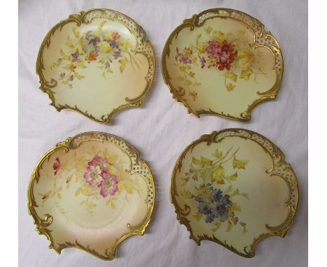 4 hand painted Royal Worcester plates - There are no signs of hairlines, breaks or crazing