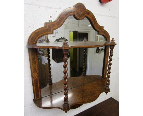 Fine Victorian burr walnut and inlaid mirror shelf - H: 94cm W:78cm