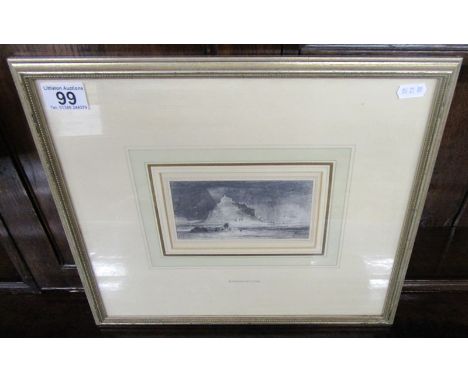 Small pencil drawing by R P Bonington signed R.P.B. - Believed to be St. Michaels mount, Penzance39cm x 34cm overall size, 15