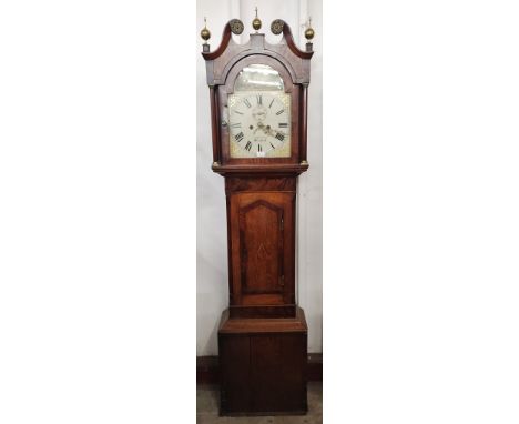 A 19th century oak and mahogany 8-day longcase clock, the hand painted dial signed, John Hyde, Sleaford