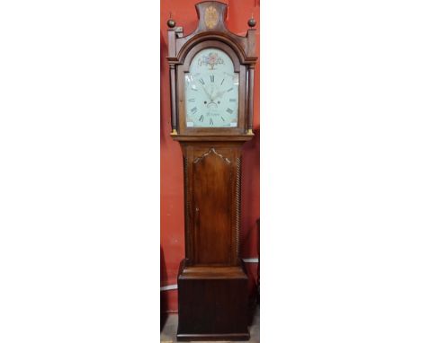 A 19th century mahogany 8-day longcase clock, the hand painted dial signed W. Wainwright, Nottingham