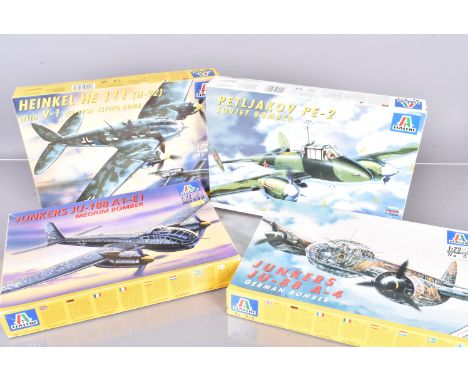 Italeri WWII Allied and Axis Aircraft Kits, a boxed collection, 1:72 scale, 117 JU-188, 037 HE 111, 018 JU-88, 070 Stuka, 079