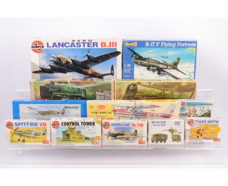 Military Steam Locomotive and Aircraft Kits, a boxed collection, 1:72 scale Airfix 08002 Lancaster, 01748 RAF Personnel 9fact