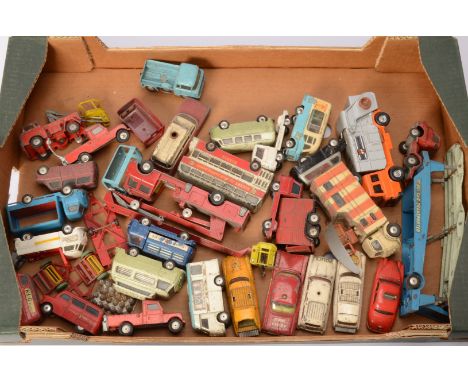 Playworn Post-war and Later Corgi Commercial Vehicles, various examples, includes car transporter, fire engines, vans, ambula