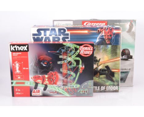 Scalextric Star Wars Carrera Slot Car Set and K'Nex Roller Coaster, Scalextric C1288 Star Wars Battle of Endor Set comprising