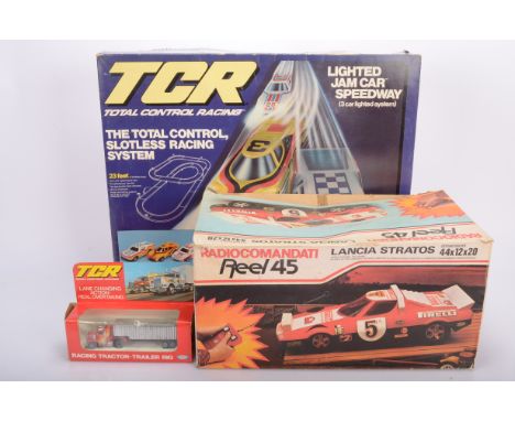 TCR Jam Car Speedway Set Racing Truck and Radio Controlled Car, 1638-6 Set comprising three cars, track and controllers, in o