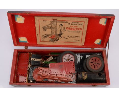 A C Gilbert 1930's No 7 Erector Set and various Meccano items,  Set comprising, No 7 Instructions, plates, girders, boiler, S