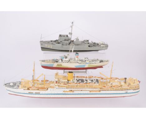 Collection of seven kitbuilt/scratchbuilt large scale ships modelled by Eric Dyke four in display cases, Scratchbuilt, HMS Ca