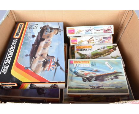 Matchbox WWII and Later Military  Aircraft Kits,  a boxed collection 1:72 scale, PK413 Chinook, PK402 Wellington, PK405 B25 M