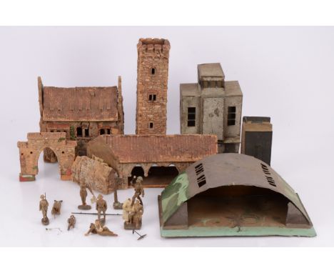 Skybirds Airport Buildings and Elastolin Castle Parts and Figures, Skybirds, Control Tower (some creasing), Hut and repainted