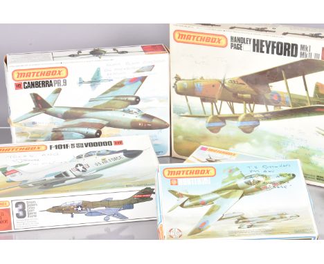 Matchbox WWII and Later Military  Aircraft Kits,  a boxed collection, all have notes written on boxes with plans for conversi