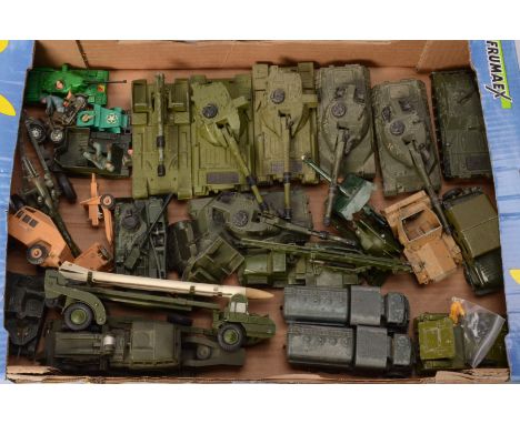 Post-war and Later Diecast Military Vehicles, unboxed/playworn WWII and later, includes tanks, tank transporters, trucks and 
