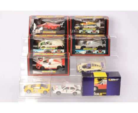 Collection of Scalextric Cars Track and Accessories,  C382 Jaguar XJ8, C418 Jaguar XJ9, C426 Williams Noda FW11, C457 Ferrari