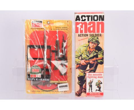 Action Man and Equipment Pack,  Movable fighting Action Man, with Army Manual and Official Equipment Manual, in original box,