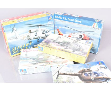 Italeri Military and Emergency Helicopters, a boxed collection 1:72 scale, 1267 h04s-3, 040 Huey, 028 Cayuse, 027 Warrior, 08