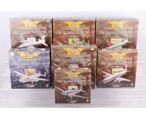 Corgi Aviation Archive Post-war Civil Aircraft, seven boxed 1:144 scale examples, Classic Propliners, AA31001 Boeing Stratocr