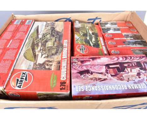 Airfix WWI and Later Military Kits, a boxed collection, 1:76 scale Vintage Classics A02315V, A02312V, A02303V, A02324, A03310