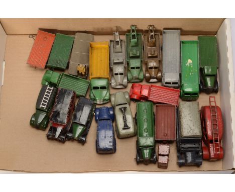 Dinky Post-war Playworn Commercial Vehicles, various examples, fire engine 25R truck 920, taxi, Royal Mail van, post office v