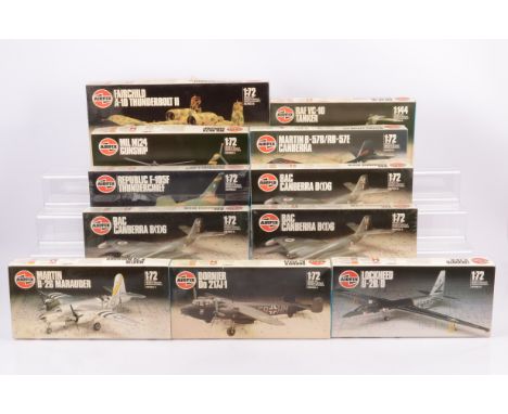 Airfix Military WWII and Later Aircraft Kits,  a boxed collection, 1:72 scale, 05102 Canberra (2), 05106 Thunderchief, 03018 