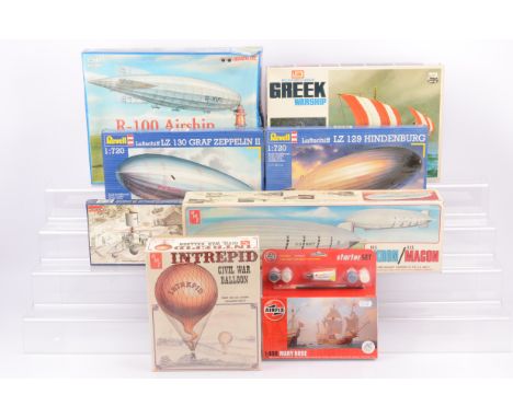 Airship Balloon and Historical Ship Kits, a boxed collection, Imai B287 Greek Warship, Airfix 1:400 scale A55114 Mary Rose St